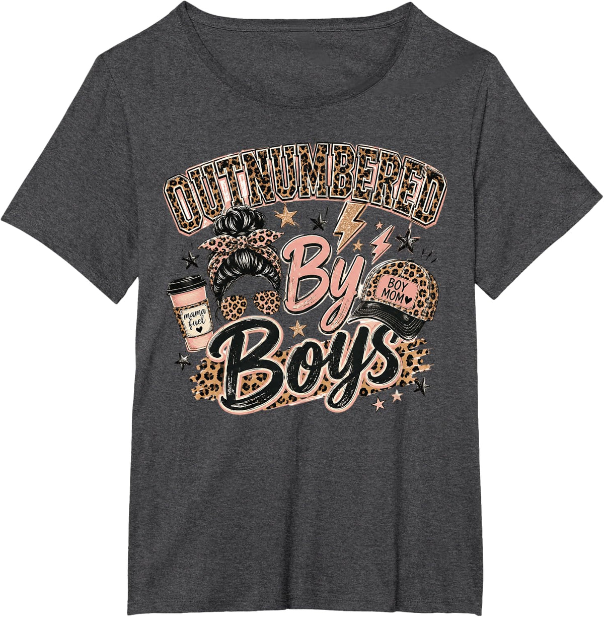 Outnumbered By Boys Funny Boy Mom T-Shirt - Dark Heather Grey