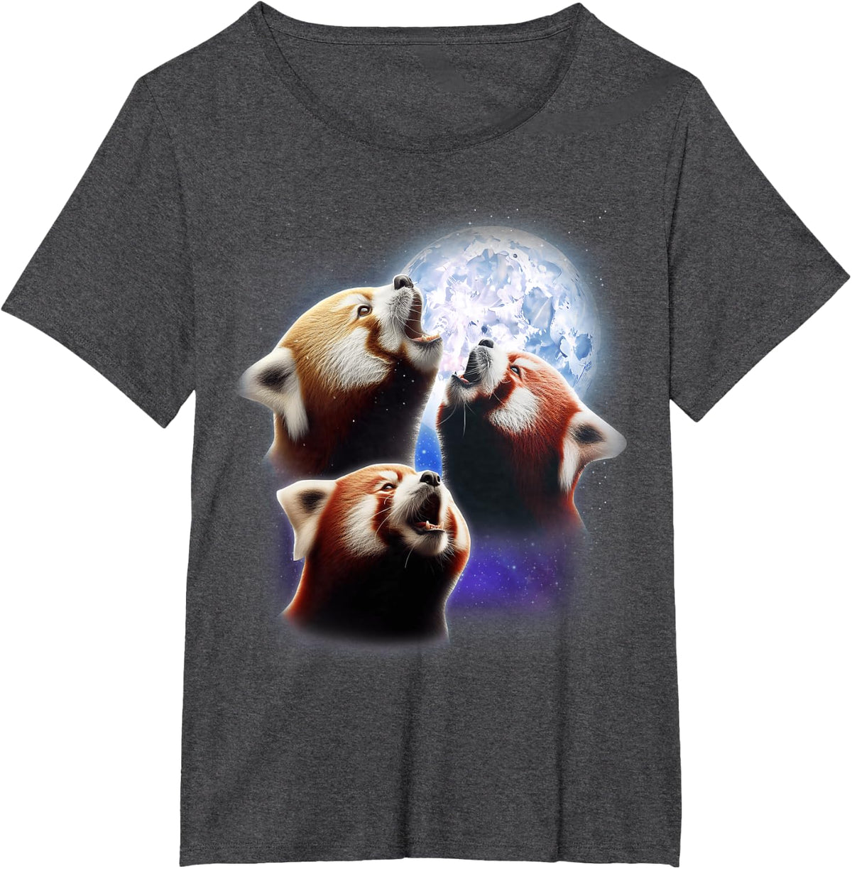 3 Red Pandas Howling At The Moon Funny Panda Bear Lover Kids T-Shirt - Dark Heather Grey