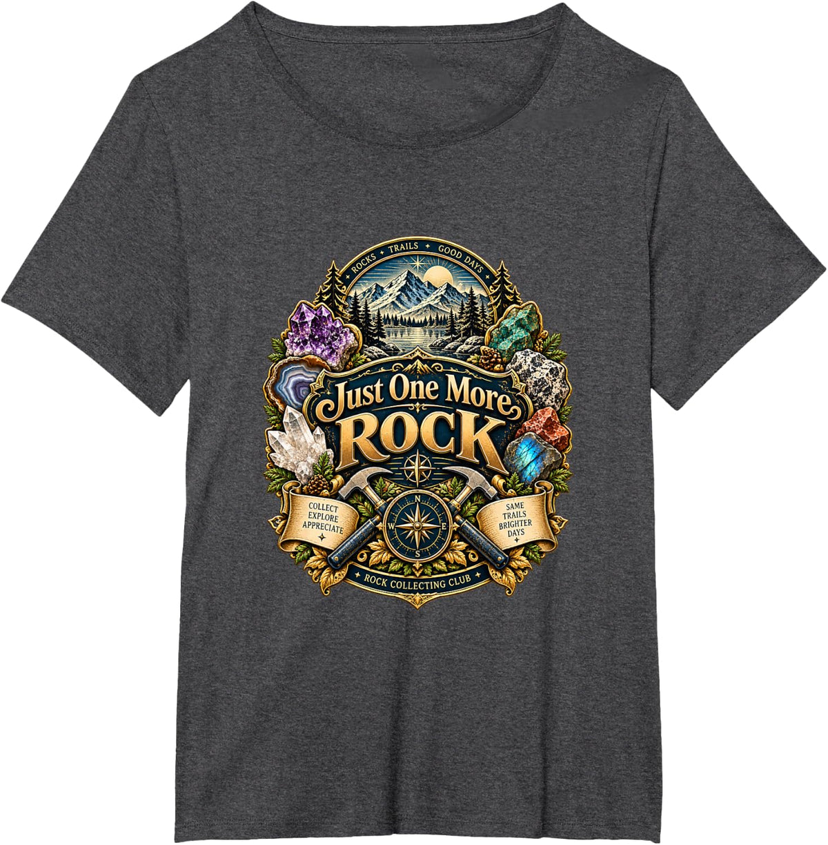 Just One More Rock Luxury Emblem Rockhound Collector T-Shirt - Dark Heather Grey