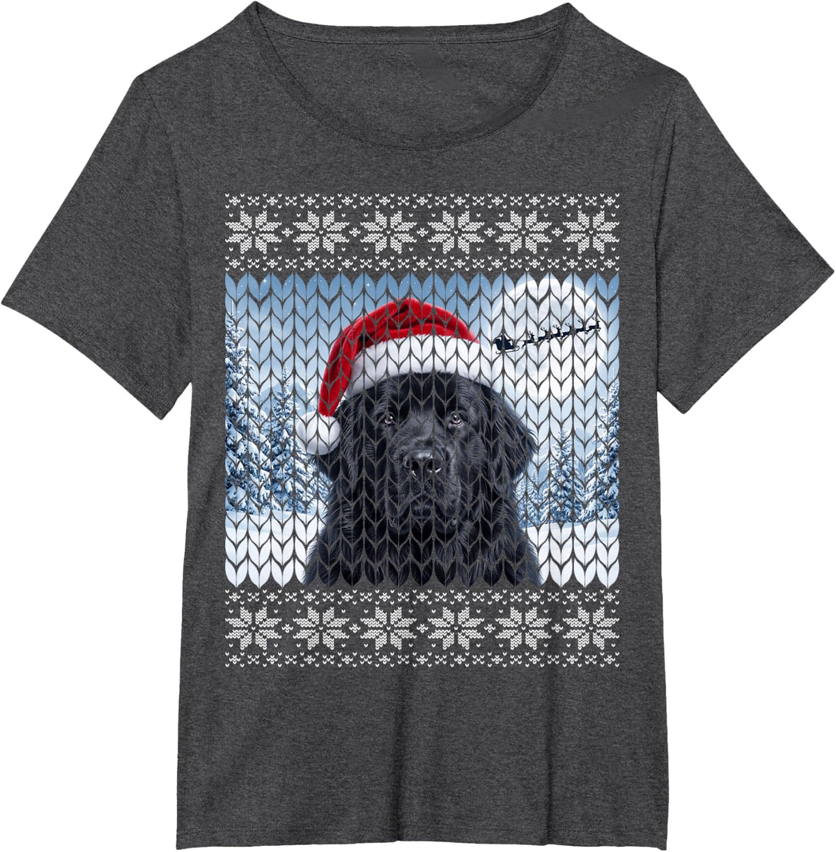 Black Newfoundland Dog Ugly Christmas T-Shirt - Dark Heather Grey