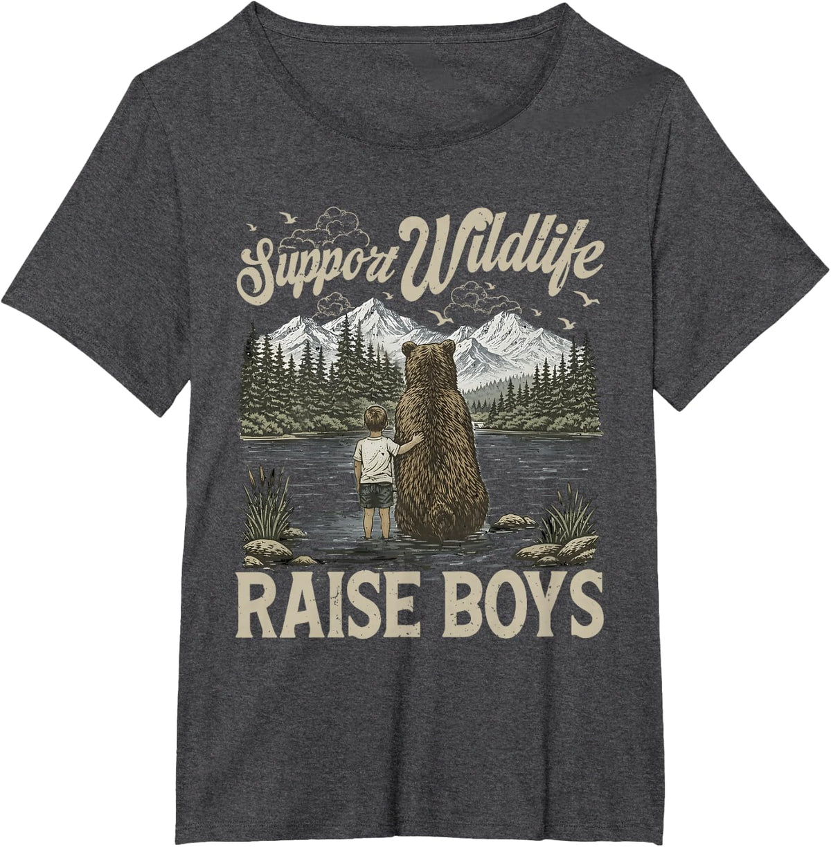Retro Support Wildlife Raise Boys Funny Mama Bear Nature T-Shirt - Dark Heather Grey