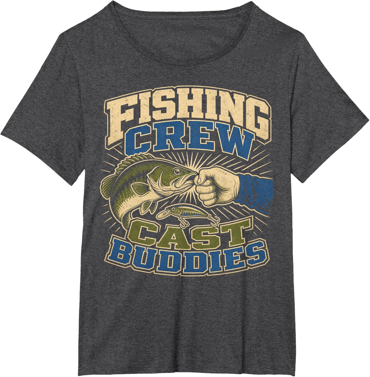 Fishing Crew Cast Buddies Bass Angler T-Shirt - Dark Heather Grey