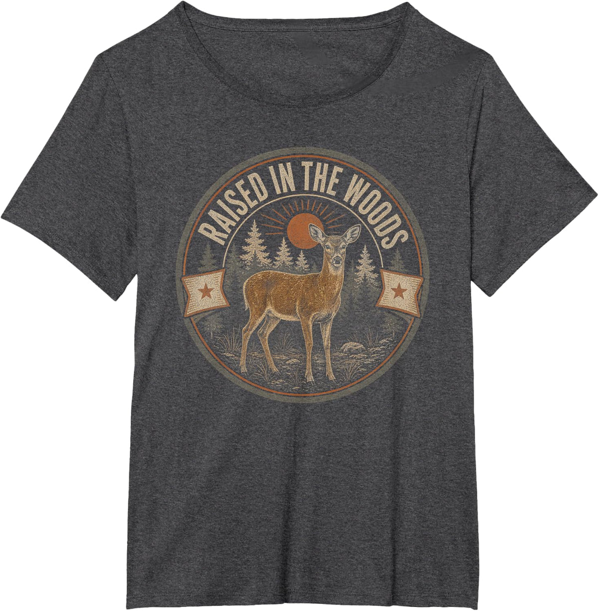 Hunting Girl Whitetail Doe Woods T-Shirt - Dark Heather Grey