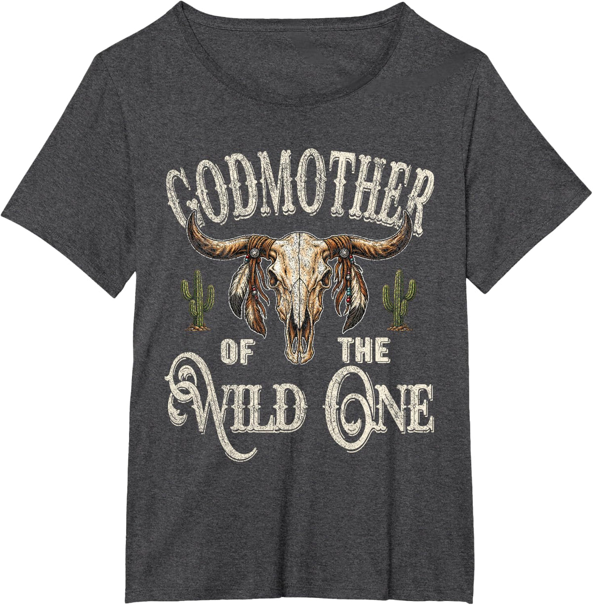 Godmother of The Wild One Cowboy Rodeo Party Matching T-Shirt - Dark Heather Grey