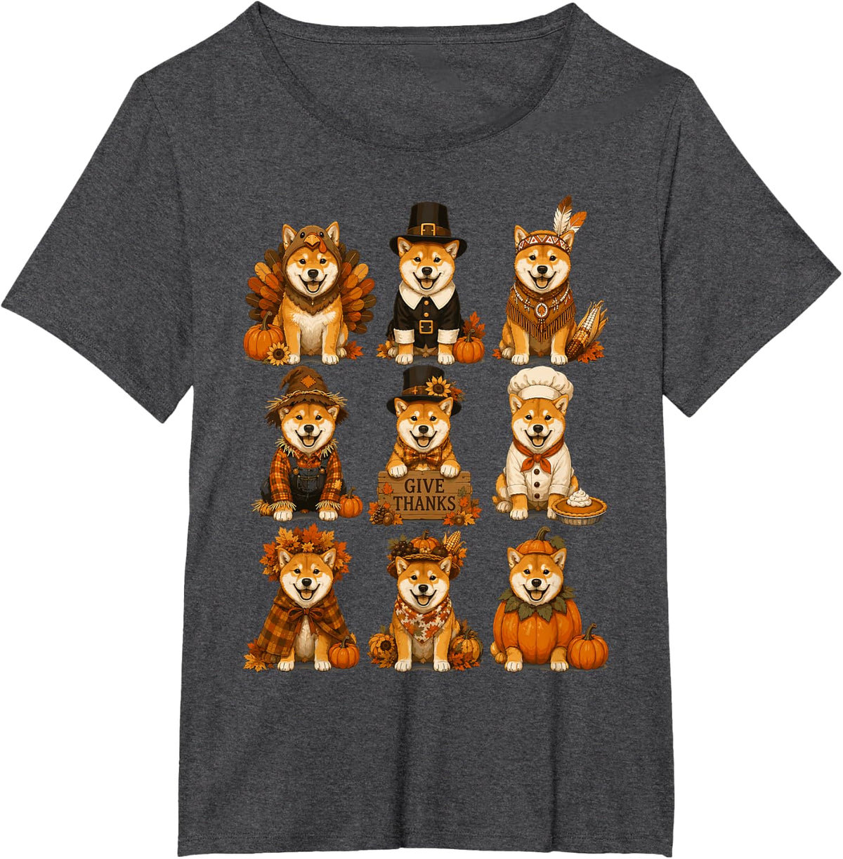 Thanksgiving Shiba Inu Dog Lover Pumpkin Costume Autumn T-Shirt - Dark Heather Grey