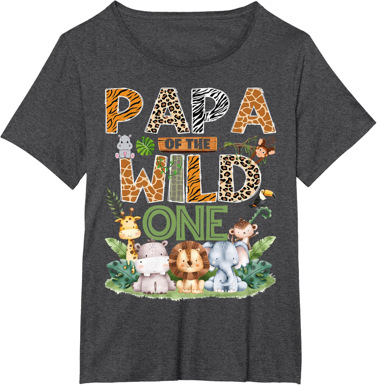Papa of the Wild One Safari Jungle 1st Birthday Boy T-Shirt Tee for Dad - Dark Heather Grey