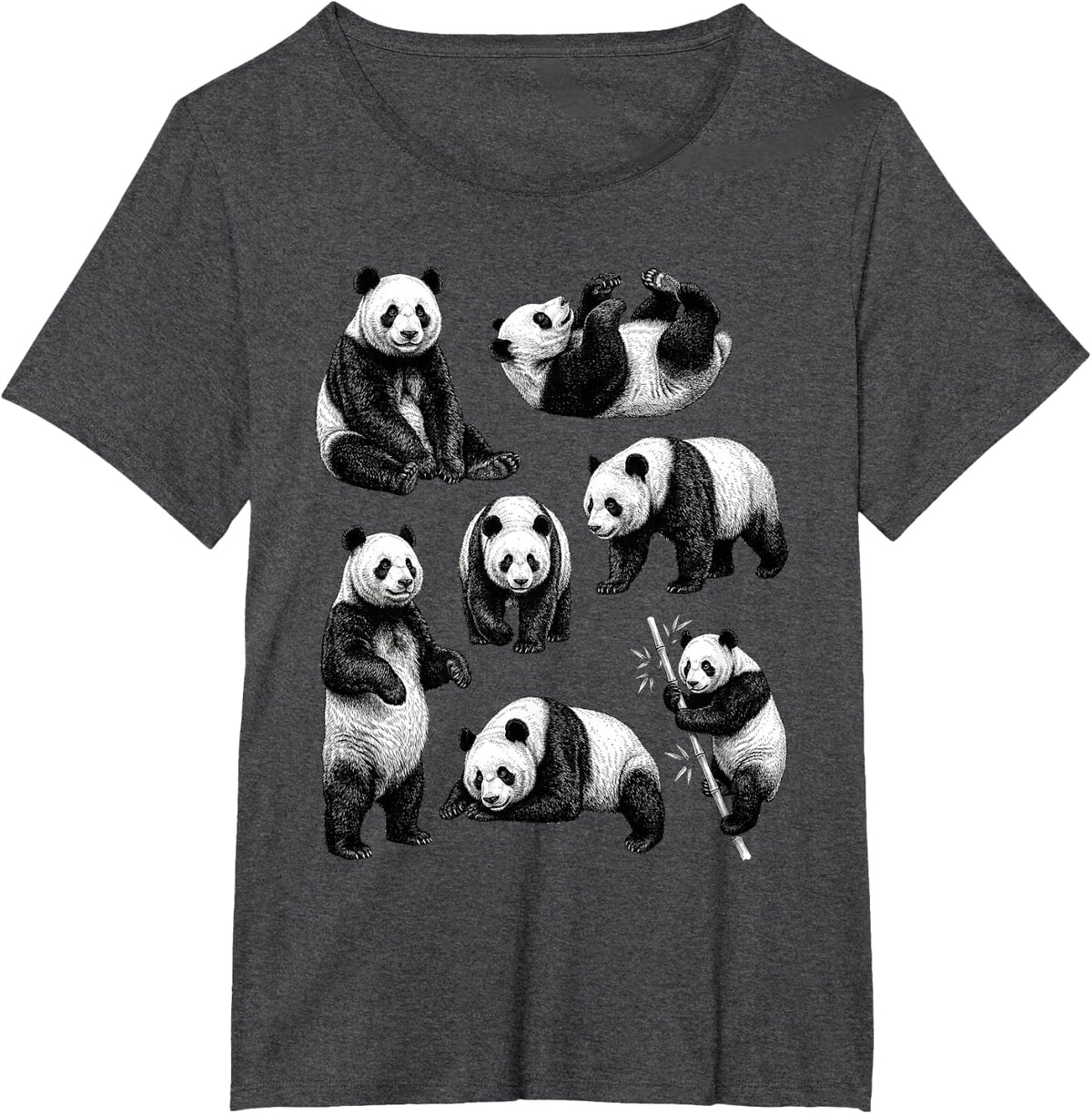 Panda Bear Vintage Sketch Art Wildlife Animal Retro Nature T-Shirt - Dark Heather Grey