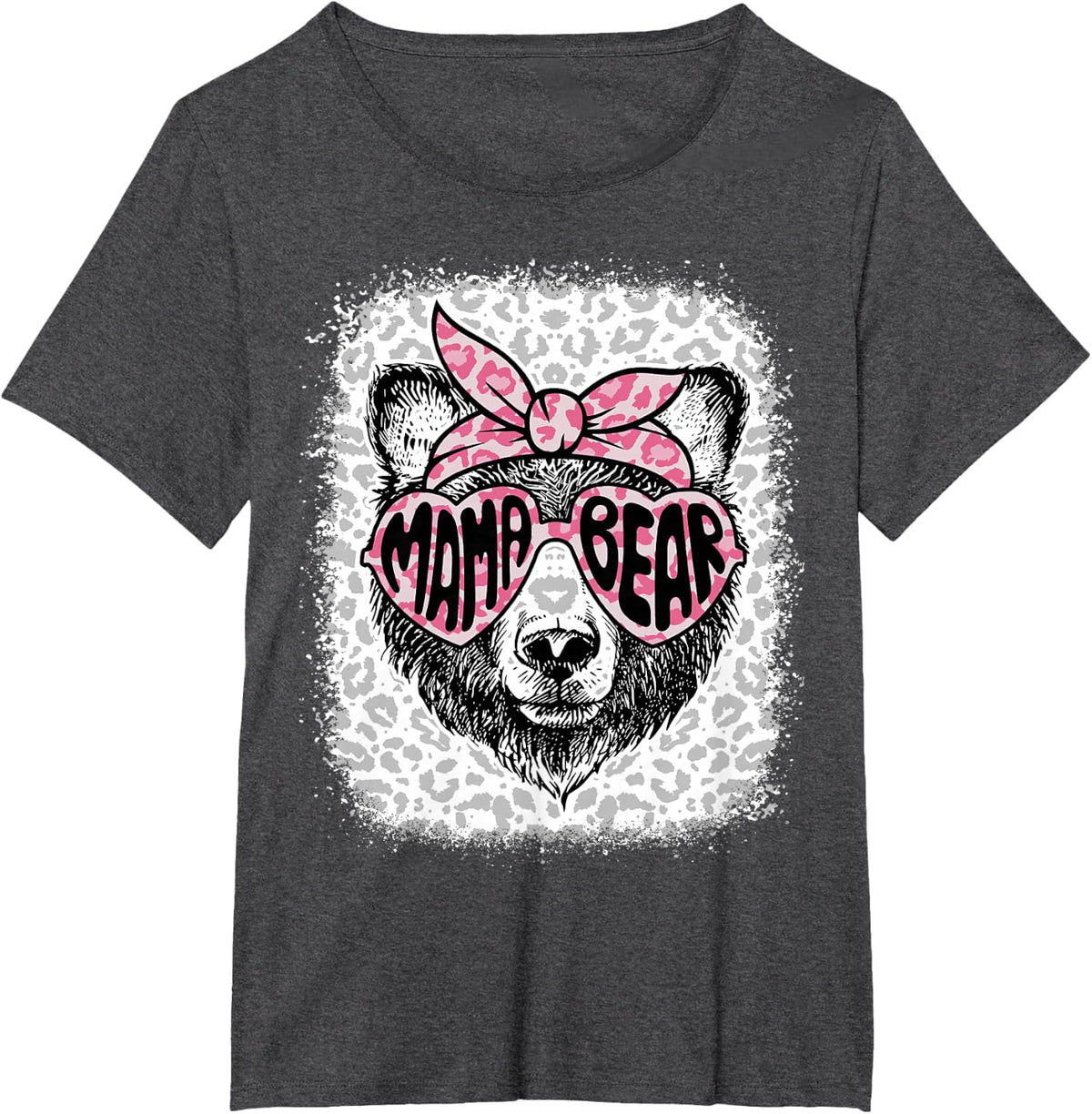 Bleached Mama Bear Leopard Headband Mothers Day Mom Mommy T-Shirt - Dark Heather Grey
