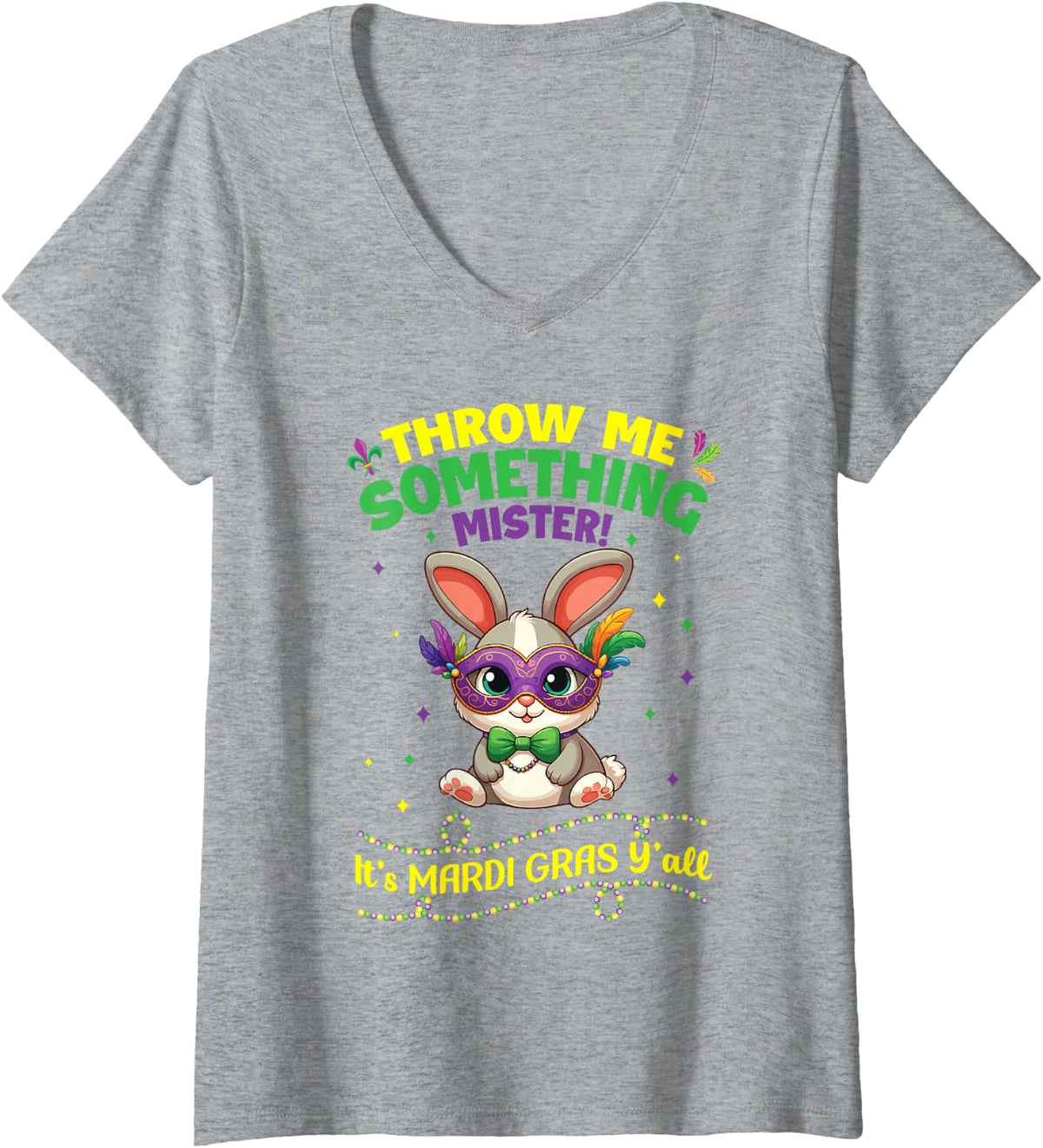 Women's Rabbit Throw Me Something Mister It's Mardi Gras Day Y'all V-Neck T-Shirt - Heather Grey