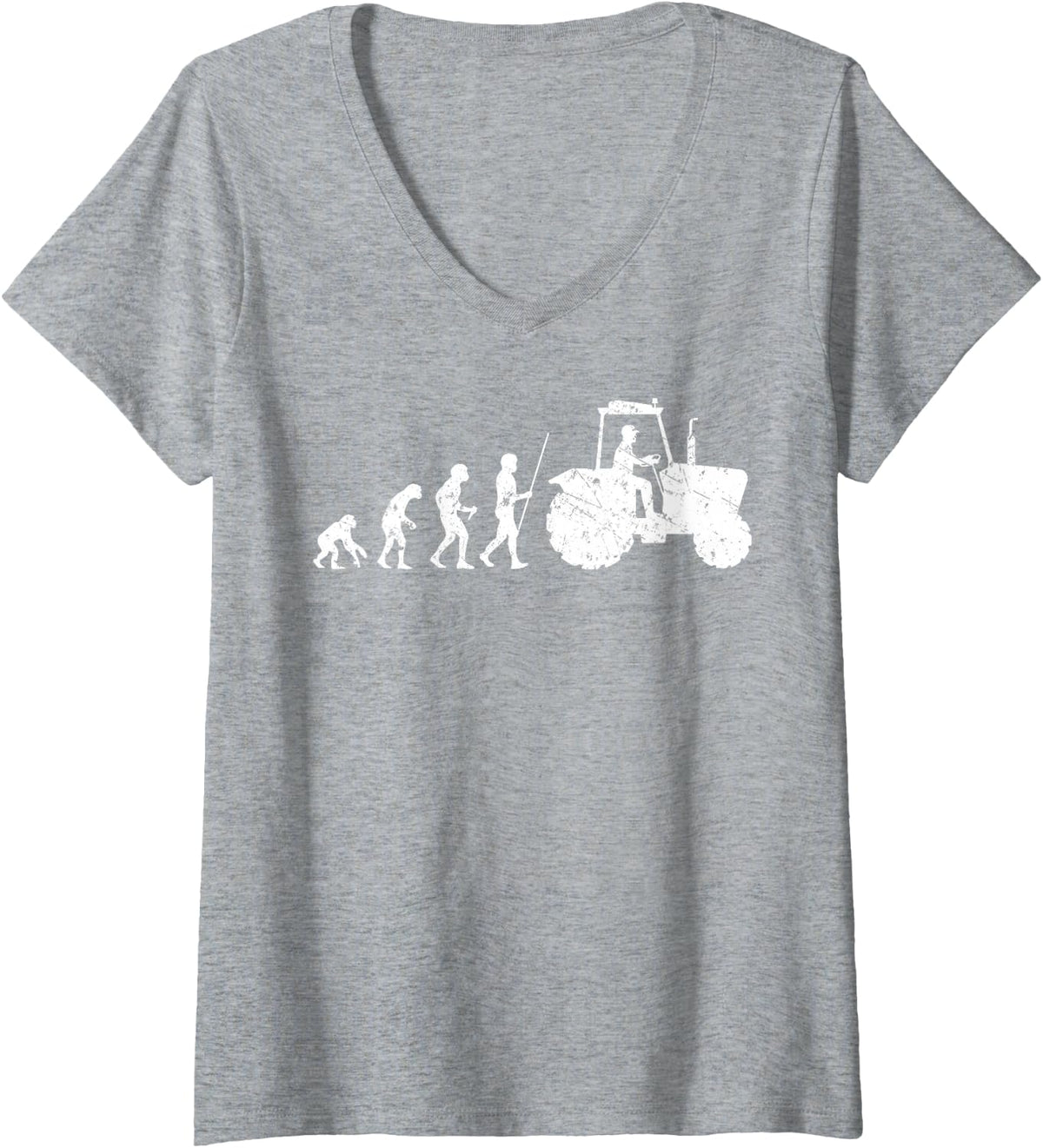 Women's Tractor Driver Evolution Corn Farmer Rancher Agriculturist V-Neck T-Shirt - Heather Grey