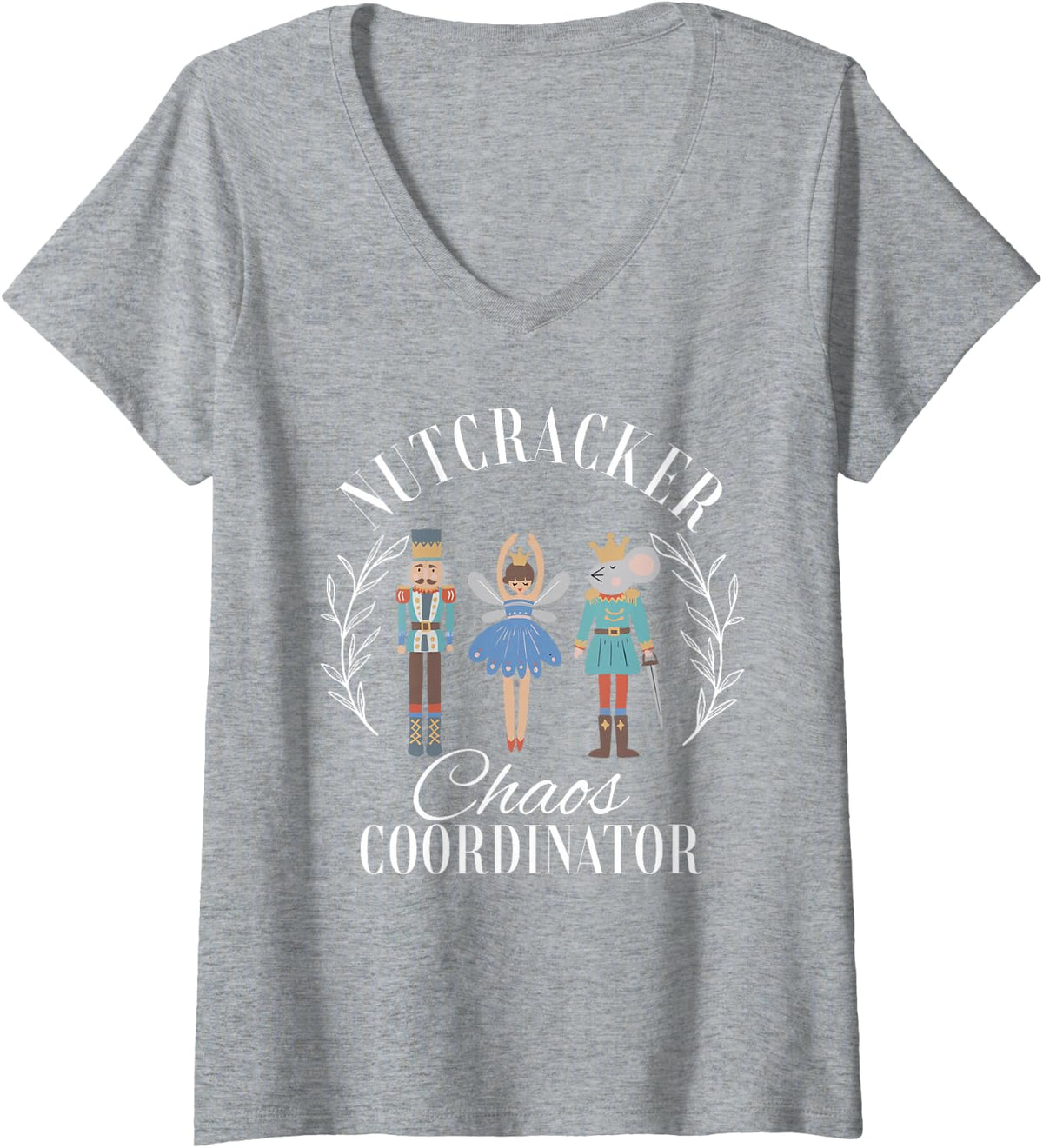 Women's Retro Funny Nutcracker Chaos Coordinator Ballet Sugar Fairy V-Neck T-Shirt - Heather Grey