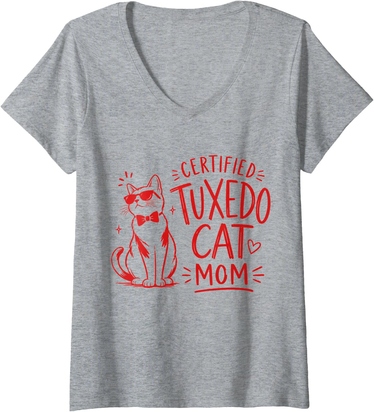 Women's Tuxedo Cat Mom V-Neck T-Shirt - Heather Grey