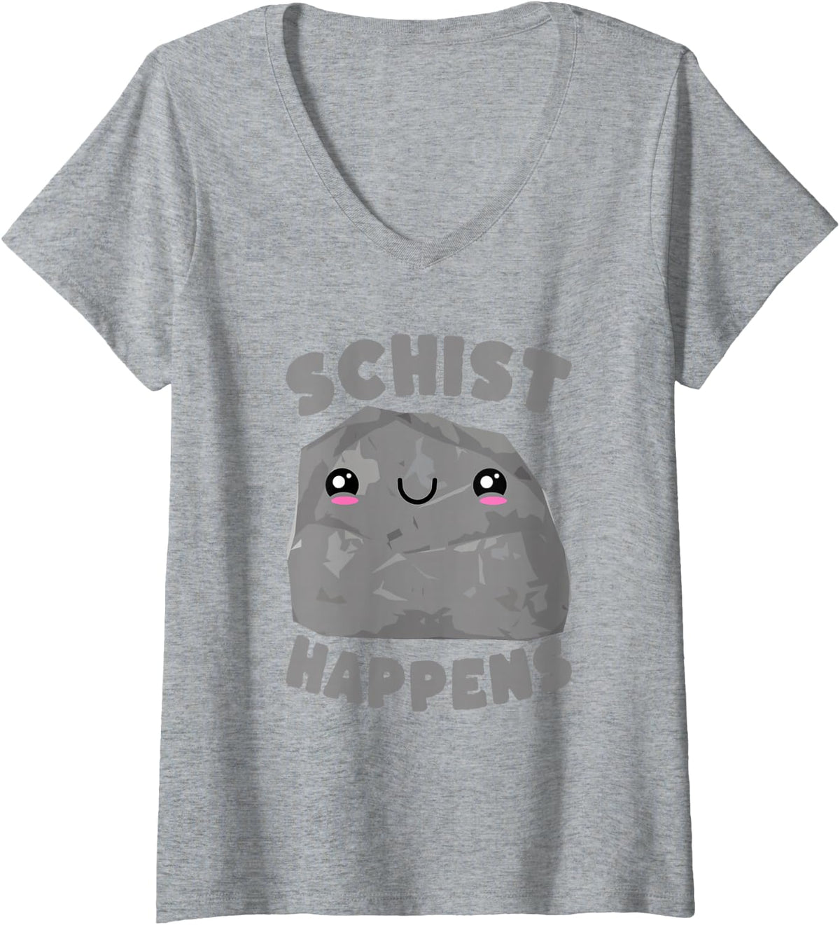Women's Schist Happens Cute Geology Pun Rock V-Neck T-Shirt - Heather Grey