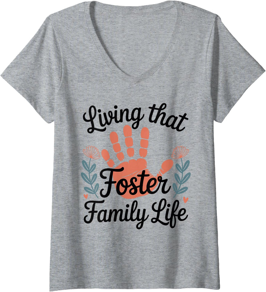 Women's Living that Foster Family Life Funny Foster Parent V-Neck T-Shirt - Heather Grey