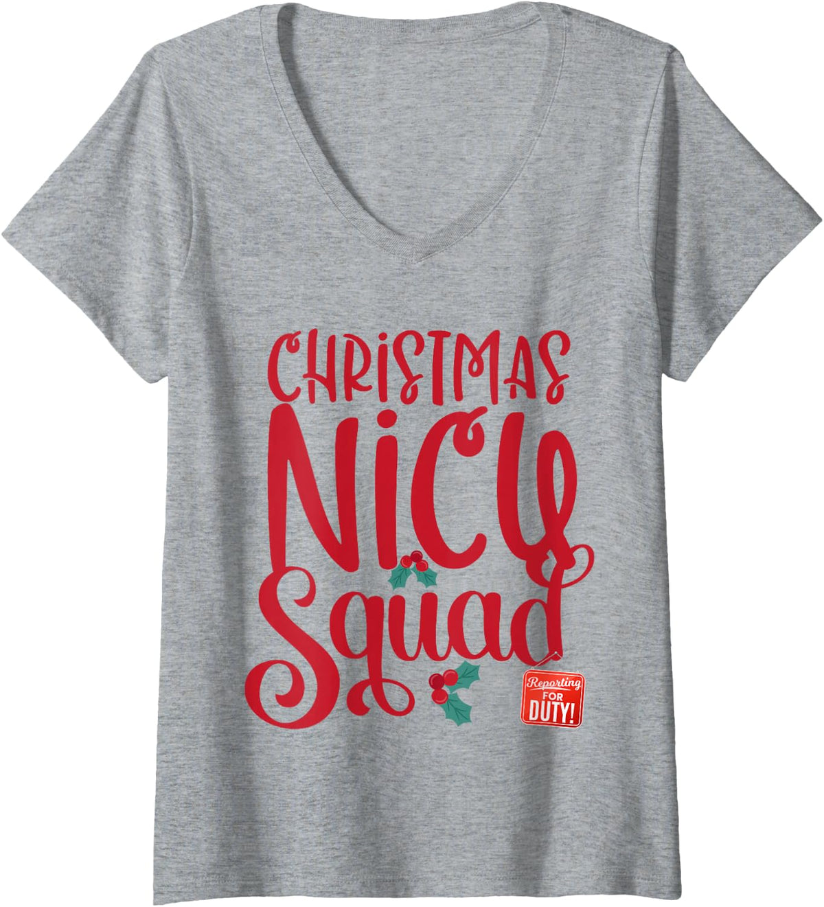 Women's Christmas NICU Squad Neonatal Nurse NICU Techs Secretary V-Neck T-Shirt - Heather Grey