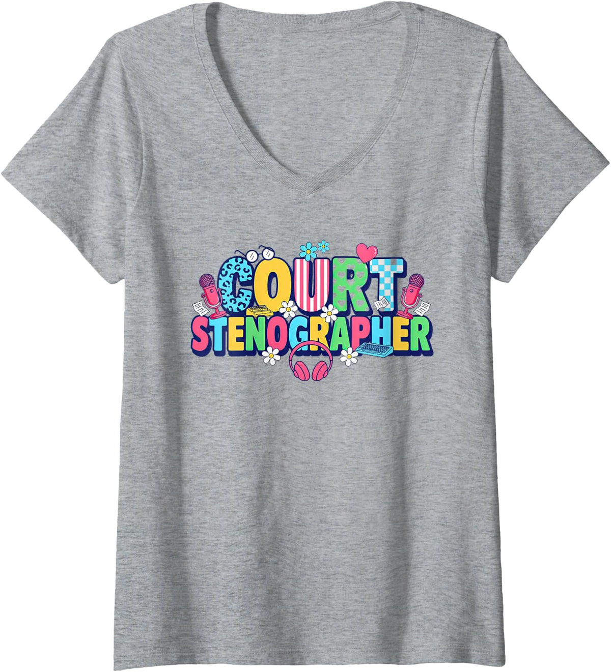 Women's Stenographer Court Reporter Stenography Transcription V-Neck T-Shirt - Heather Grey