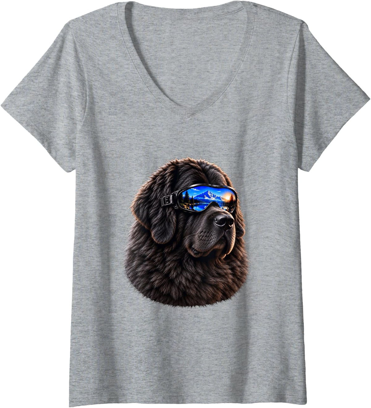 Women's Newfoundland Dog Sunglasses Mountain Newfie V-Neck T-Shirt - Heather Grey