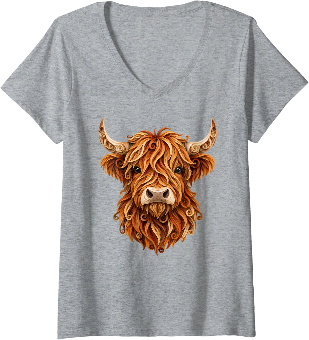 Women's Highland Cow Scottish Cattle Cute Highland Cow V-Neck T-Shirt - Heather Grey