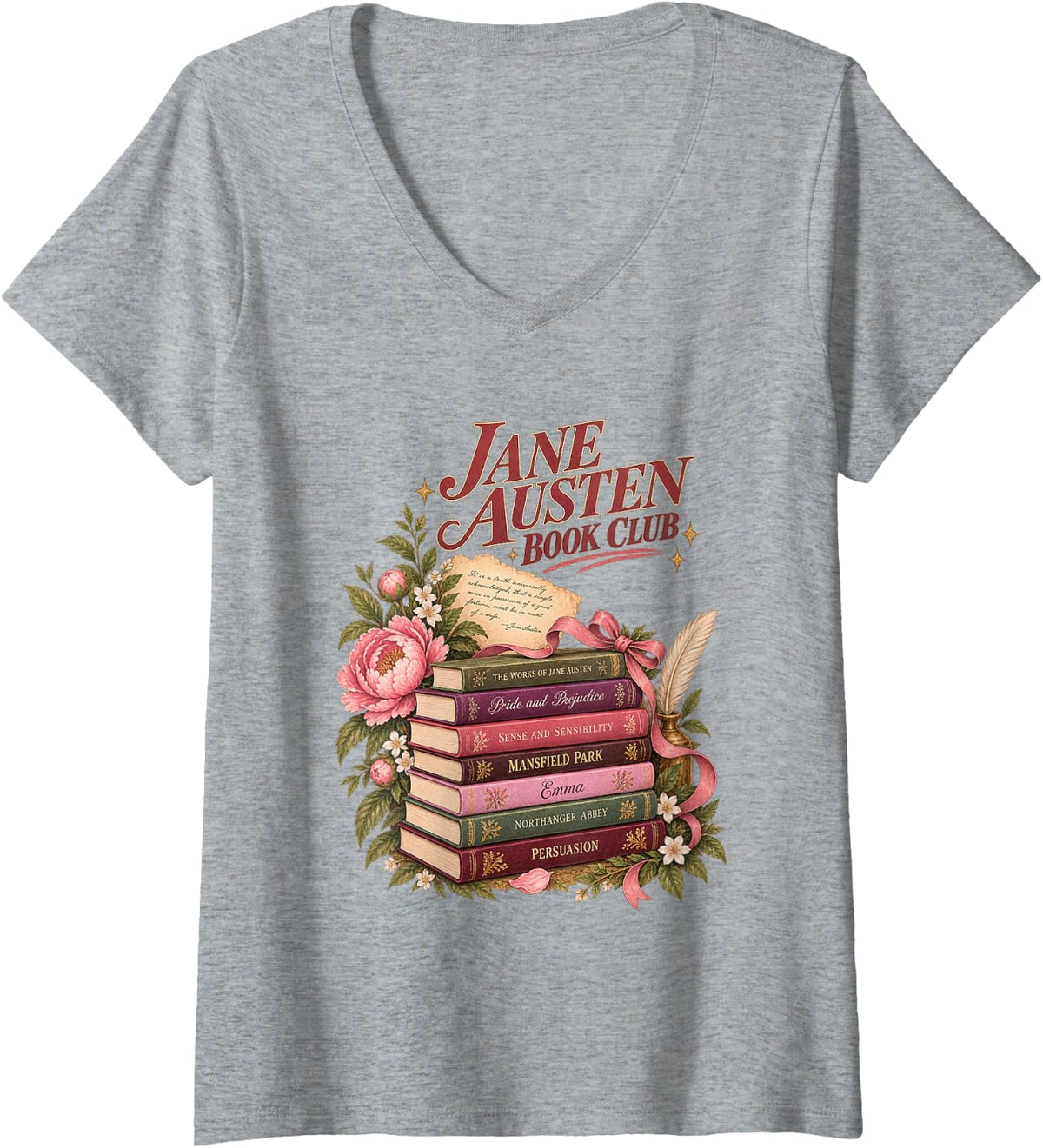 Women's Classic Literature Collection Vintage Regency Reader V-Neck T-Shirt - Heather Grey