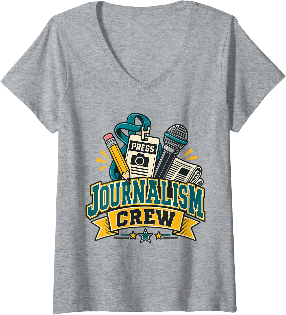 Women's Journalism Crew Student News Team V-Neck T-Shirt - Heather Grey