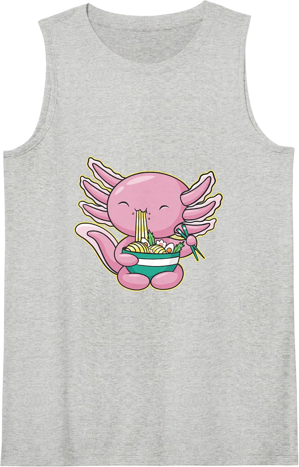Axolotl Eating Ramen Bowl Kawaii Style Japanese Cuisine Sleeveless Tank Top - Heather Grey