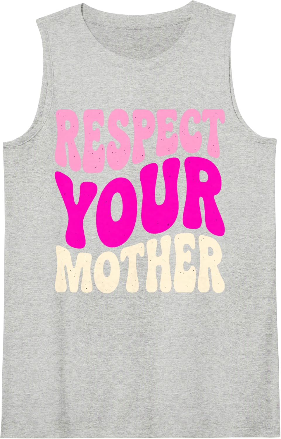 Respect Your Mother Groovy Retro Pink Wavy Letters Sleeveless Tank Top - Heather Grey