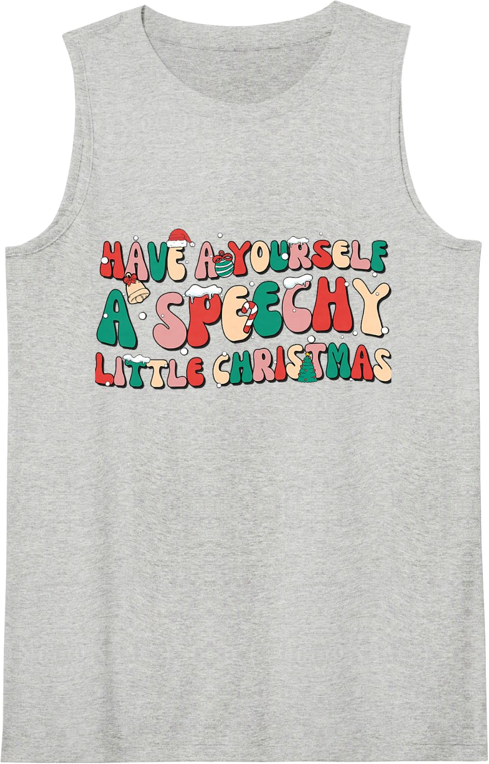 Have Yourself Speechy Little Christmas Groovy Retro Sleeveless Tank Top - Heather Grey