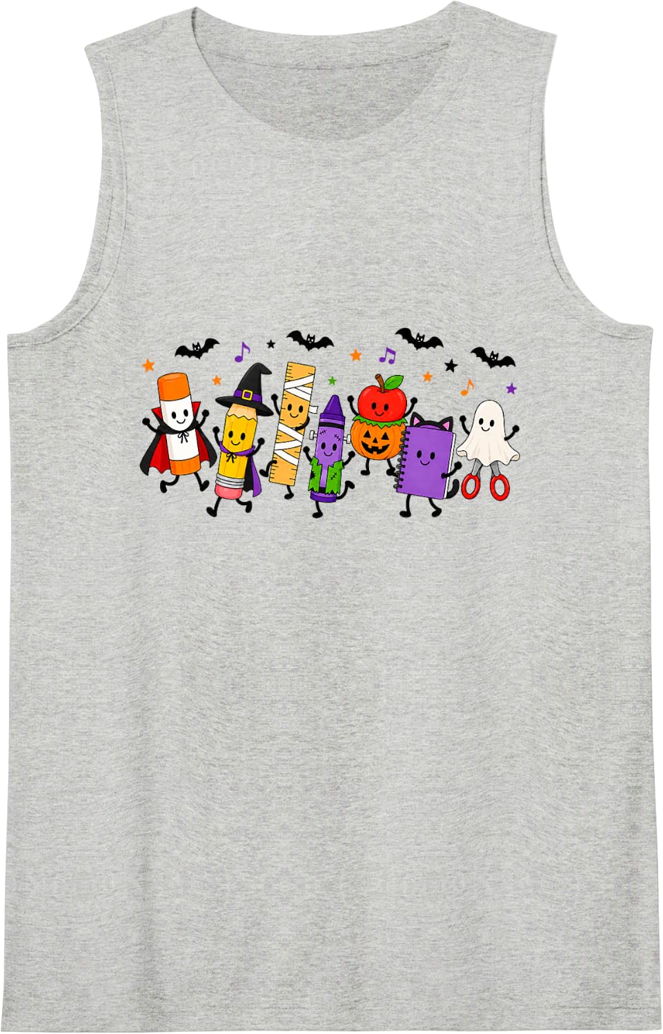 Teacher Fall Autumn Halloween School Supplies Vampire Ghost Tank Top - Heather Grey