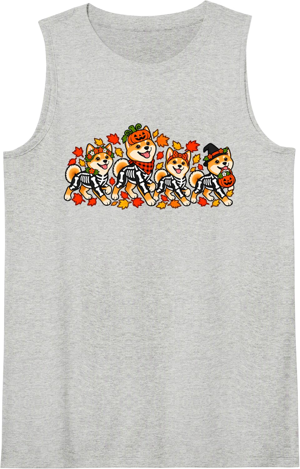 Shiba Inu Dog Autumn Pumpkin Fall Thanksgiving Womens Mens Sleeveless Tank Top - Heather Grey