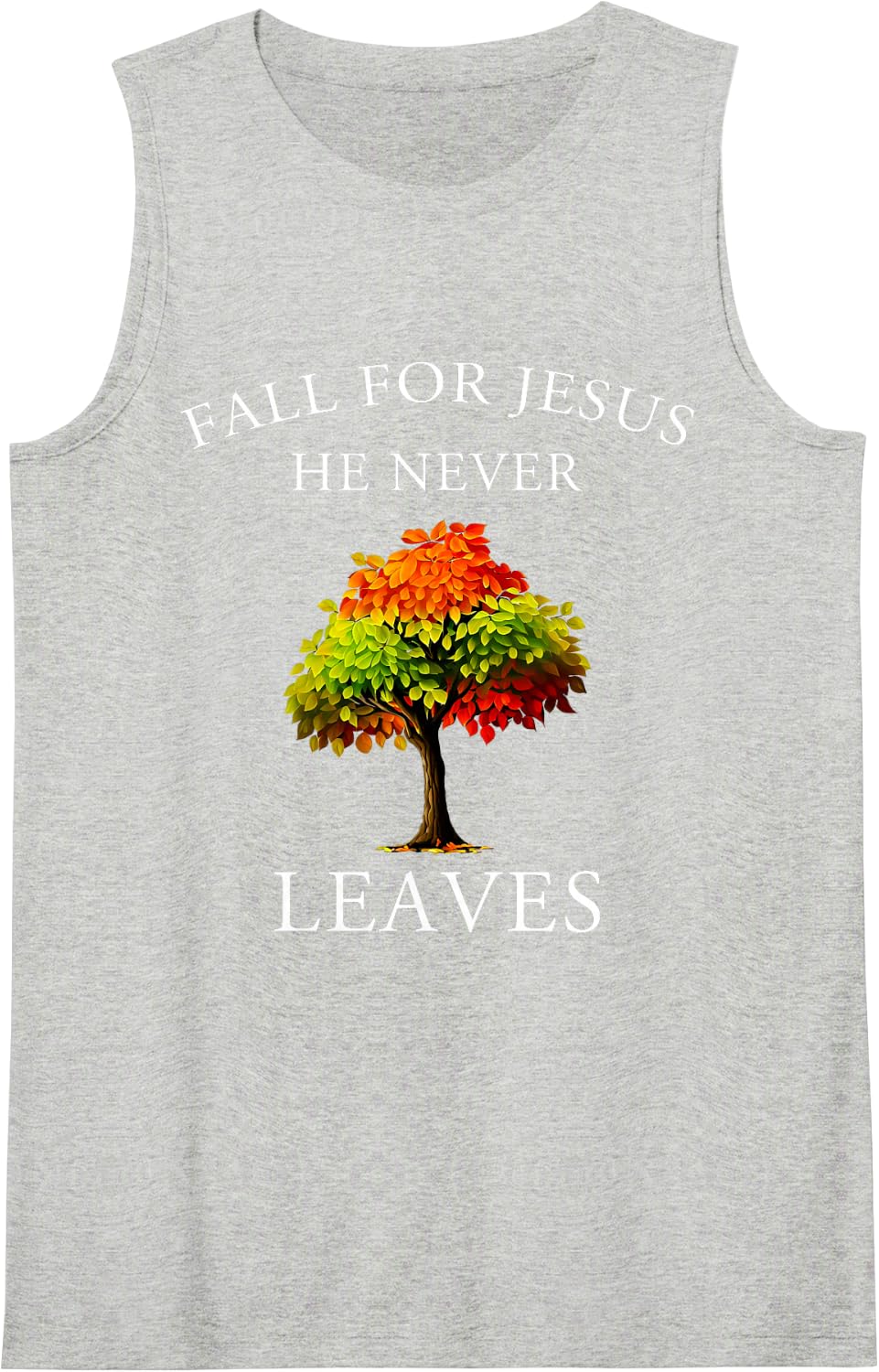 Fall for Jesus He Never Leave Cute Ghost Retro Halloween Sleeveless Tank Top - Heather Grey