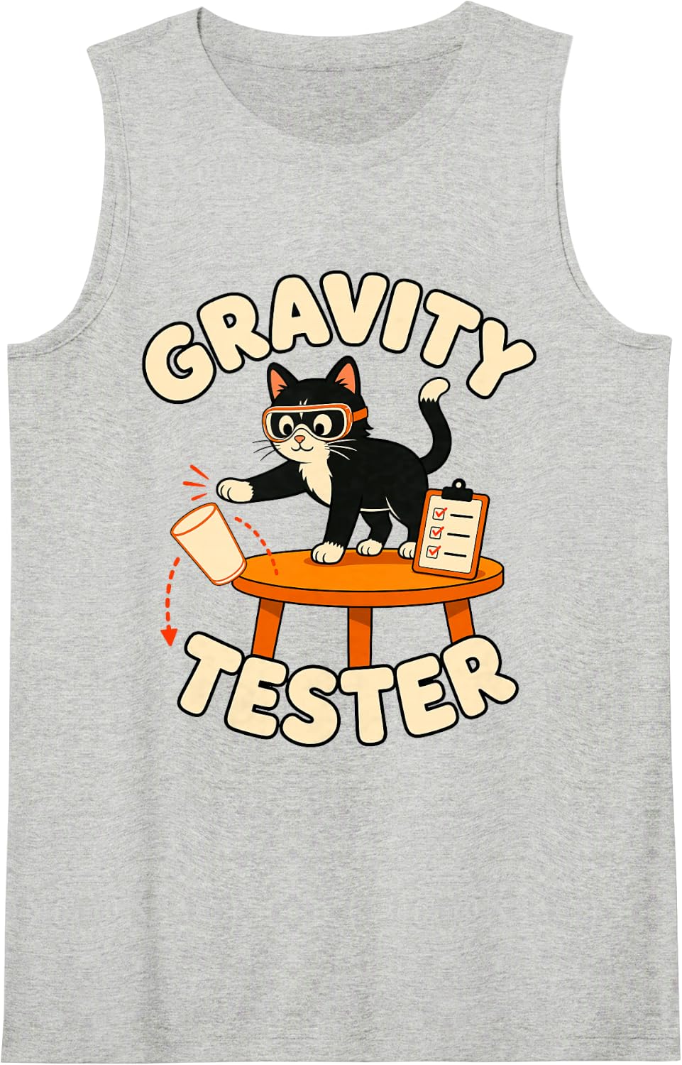 Gravity Tester Tuxedo Cat Funny Science Sleeveless Tank Top - Heather Grey
