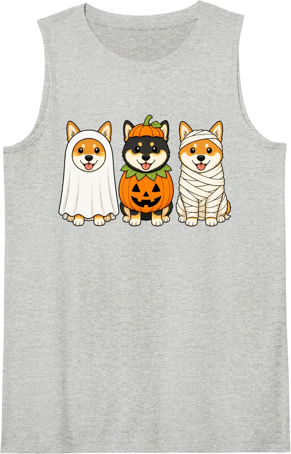 Spooky Shiba Inu Pumpkin Ghost Halloween Dog Lover Tank Top - Heather Grey