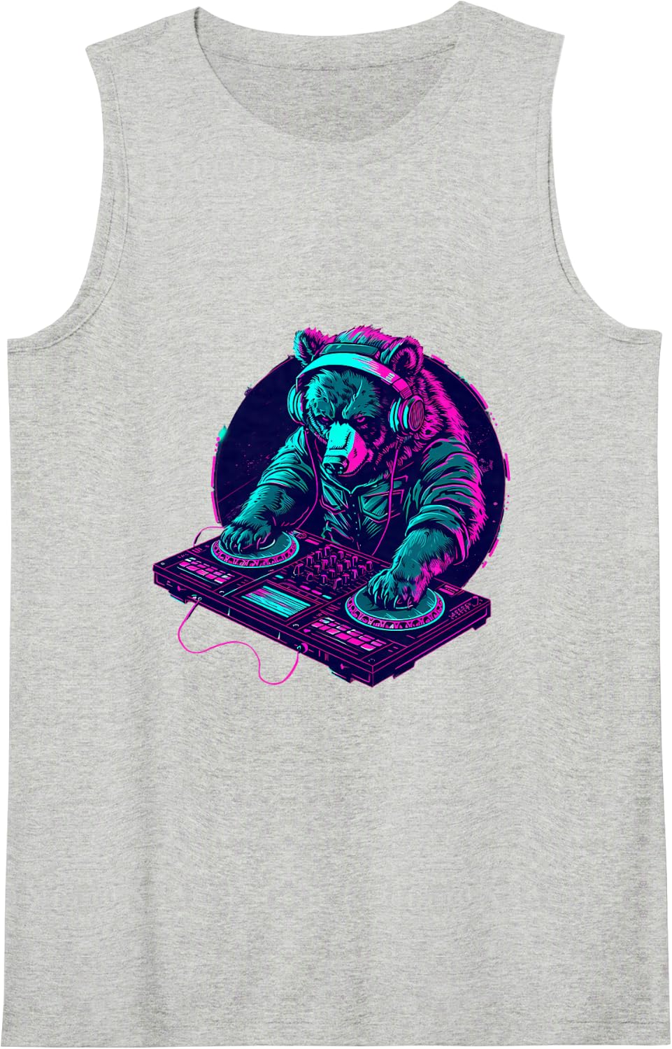 Bear DJ Turntable DJ Bear Music Producer Techno Beatmaker Sleeveless Tank Top - Heather Grey