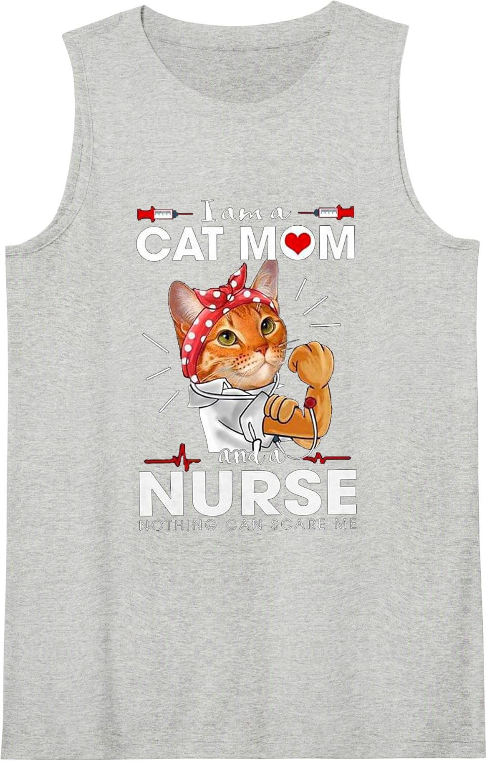 Cat Mom and Nurse Sleeveless Tank Top - Heather Grey