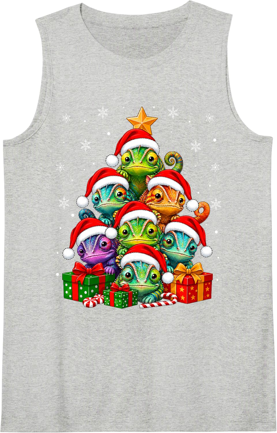 Chameleon Christmas Tree Cute Animal Festive Santa Xmas Sleeveless Tank Top - Heather Grey