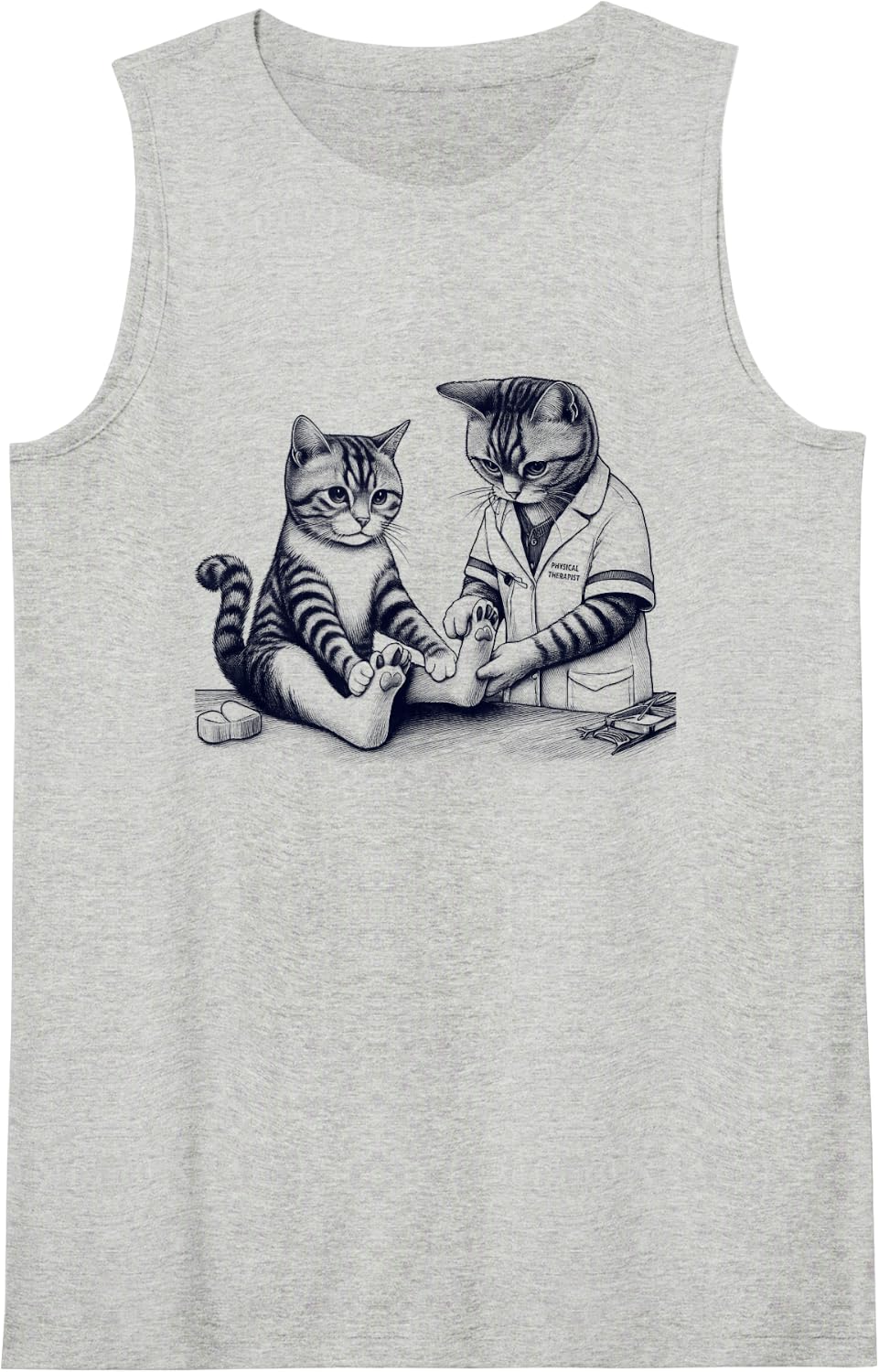 Vintage Retro Physical Therapist Cat Therapy Kitten Lover Sleeveless Tank Top - Heather Grey