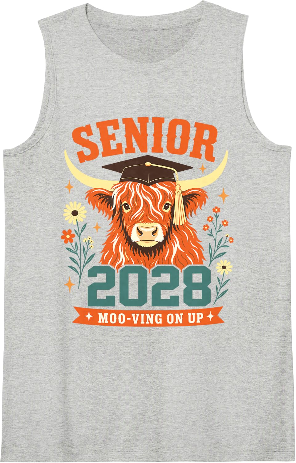 Senior 2028 Highland Cow Graduation Class of 28 Graduate Tank Top - Heather Grey