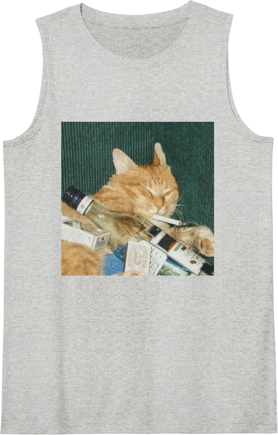 Funny Smoking Cat, Cigarette Kitty Gen Z Meme, Cat Lover Sleeveless Tank Top - Heather Grey