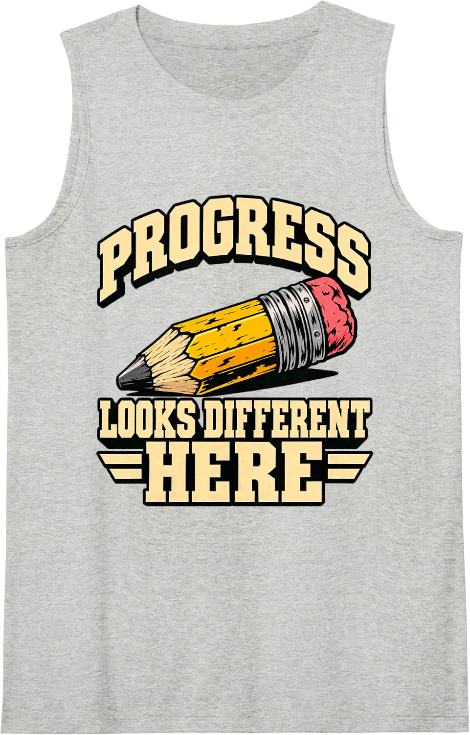 Special Education Progress Looks Different Here Pencil Fans Sleeveless Tank Top - Heather Grey