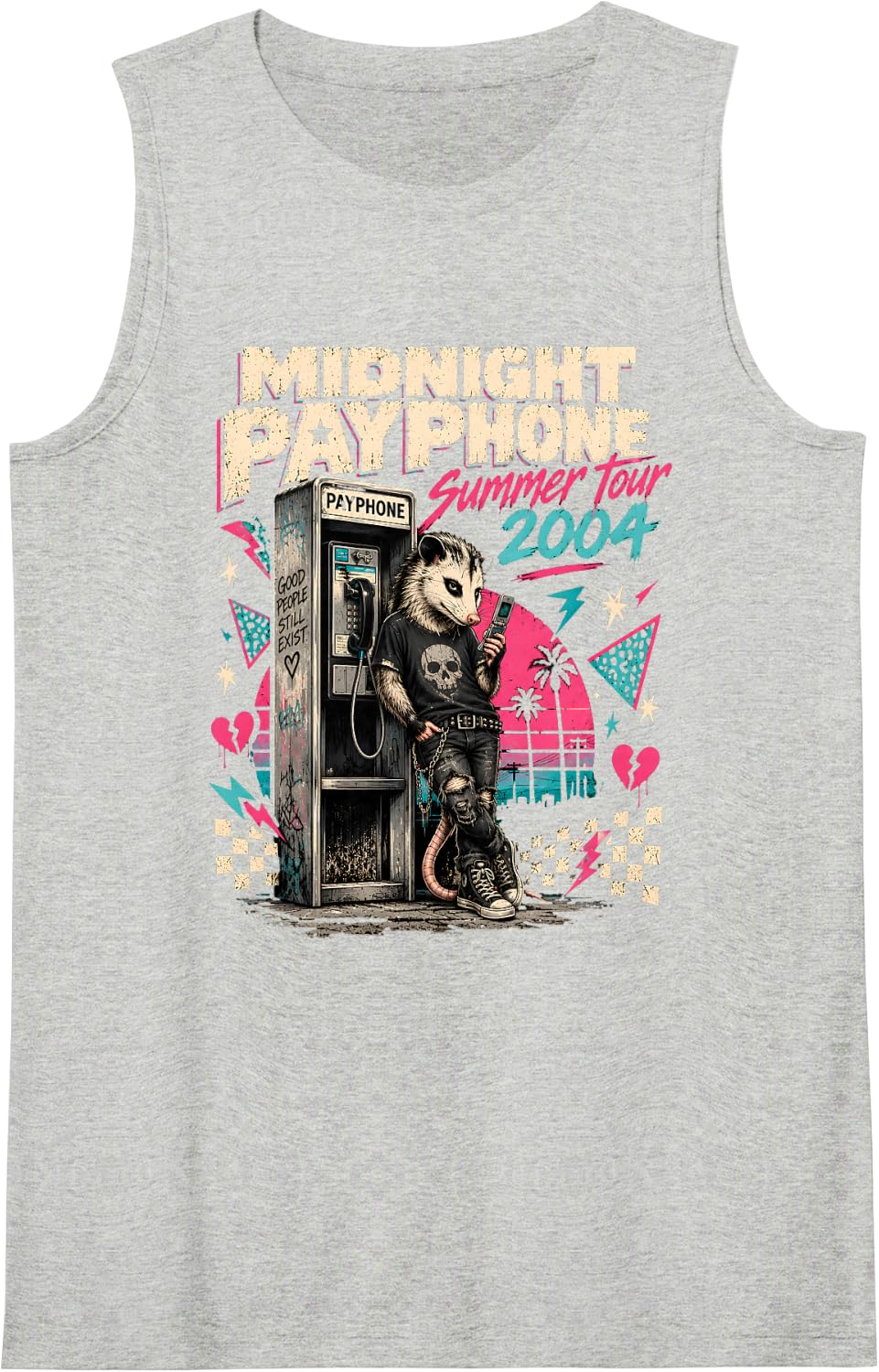 Cool Rat with Skull and Phone Sleeveless Tank Top - Heather Grey