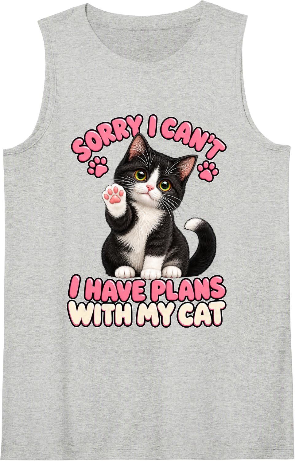 Cute Tuxedo Kitten Plans Funny Cat Lover Art Sleeveless Tank Top - Heather Grey