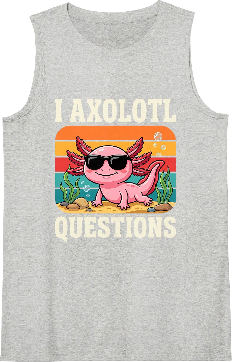 I Axolotl Questions Funny Retro Sunglasses Amphibian Boys Sleeveless Tank Top - Heather Grey
