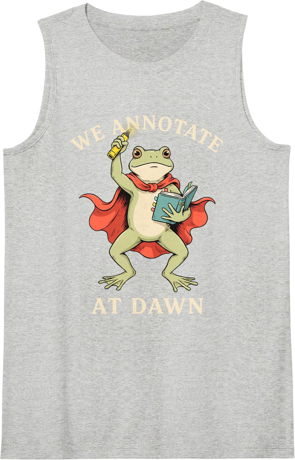 We Annotate At Dawn Frog Open Book Serif Art Sleeveless Tank Top - Heather Grey