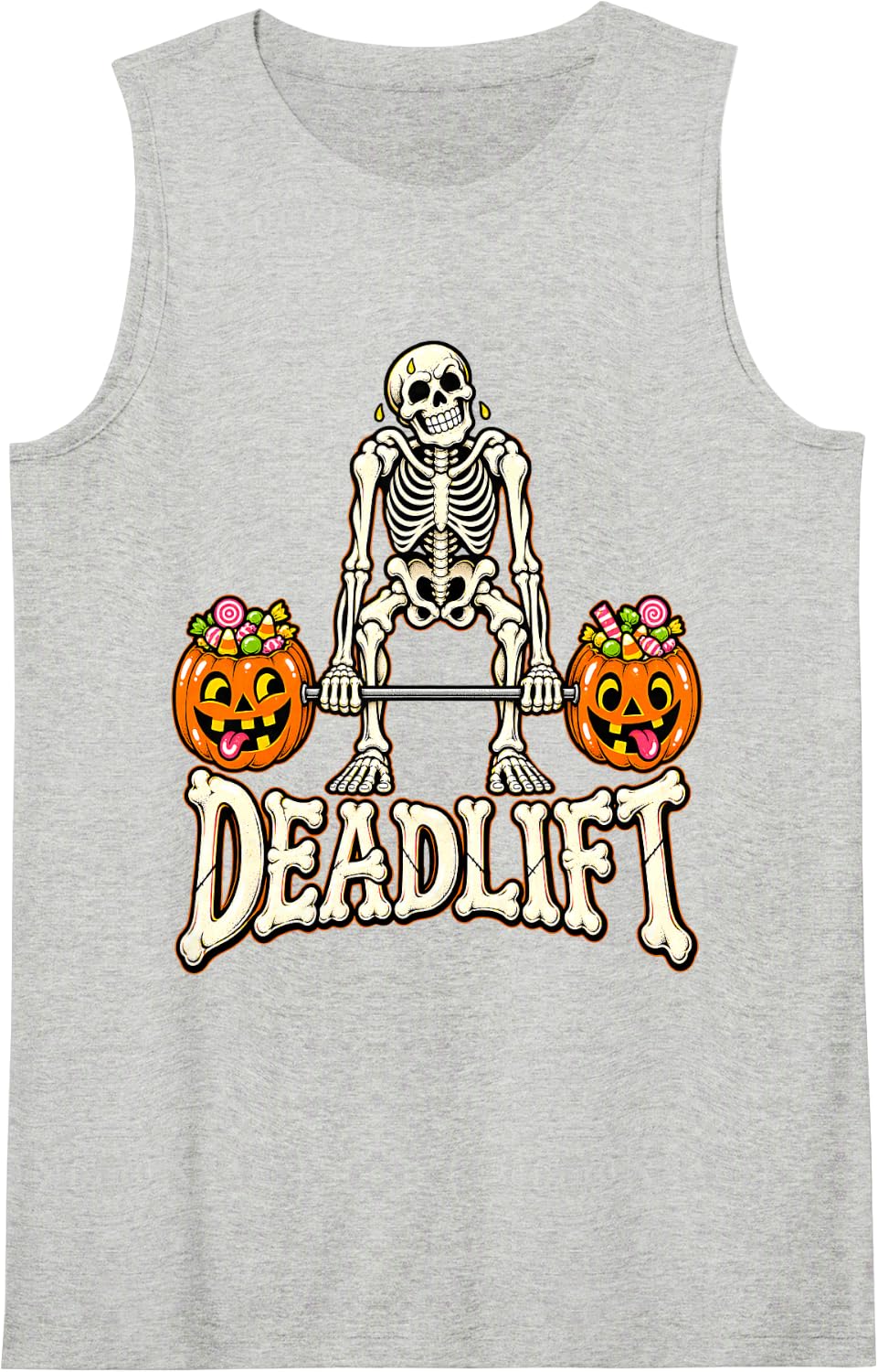 Funny Skeleton Deadlift Halloween Workout Fitness Gym Women Sleeveless Tank Top - Heather Grey