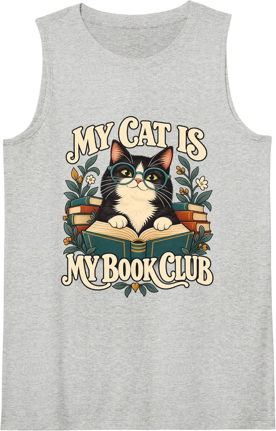 Cat Lover My - Book Club Reading Humor Sleeveless Tank Top - Heather Grey