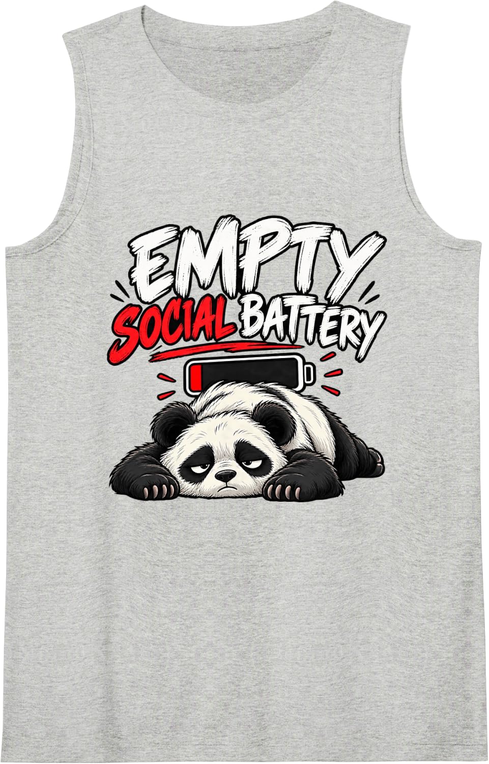 Empty Social Battery Funny Introvert Panda Nap Sleeveless Tank Top - Heather Grey