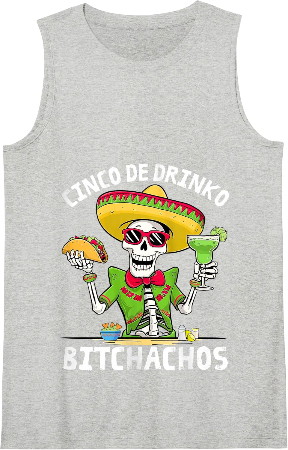 Funny Cinco De Drinko Bitchachos Mexican Fiesta drinking man Tank Top - Heather Grey