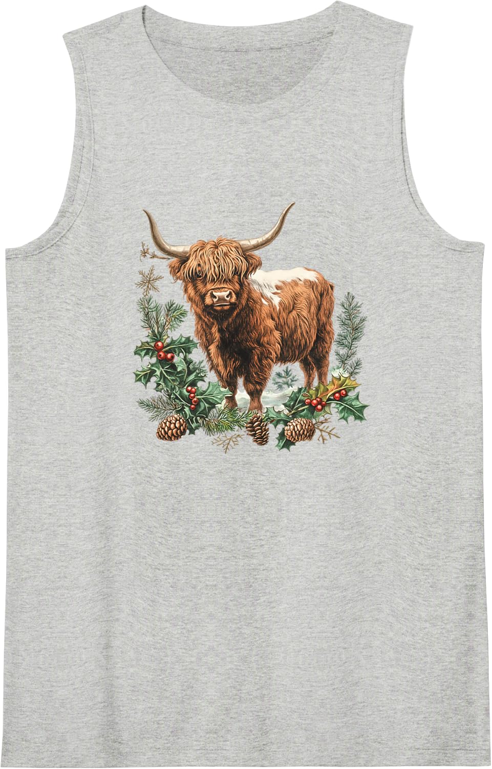 Highland Cow with Retro European Style, A Bunch of Leaves Sleeveless Tank Top - Heather Grey