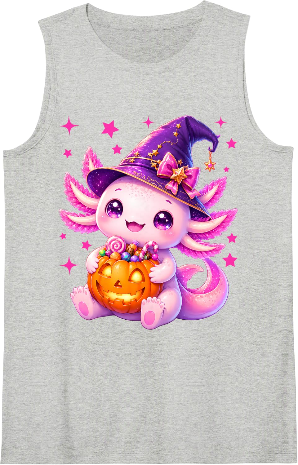 Cute Spooky Axolotl Witch Happy Halloween Costume Day Kids Sleeveless Tank Top - Heather Grey