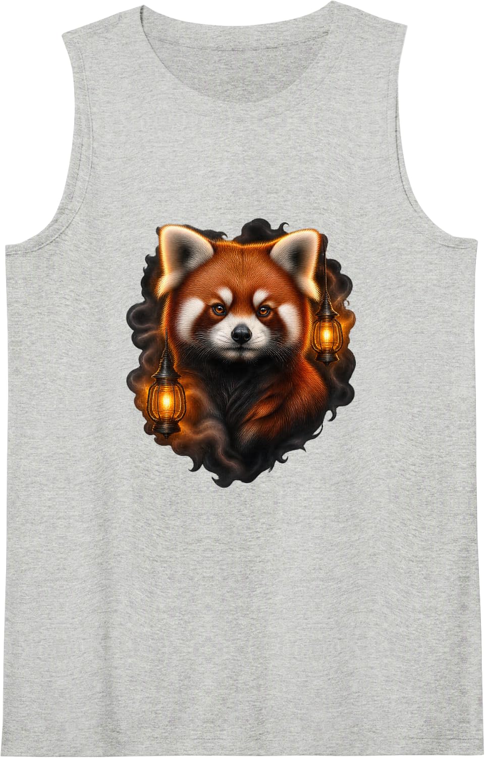 Red Panda with Amber Fog Lanterns Forest Animal Art Sleeveless Tank Top - Heather Grey